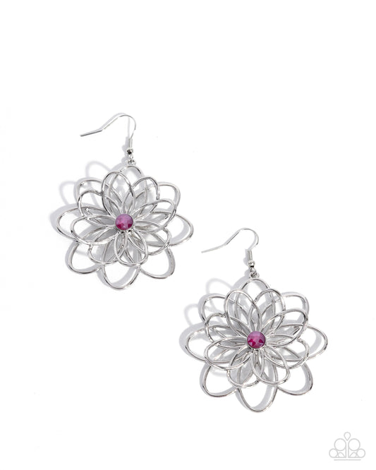 Malibu Mode - Pink Rhinestone Center Silver Flower Earring Paparazzi E3032