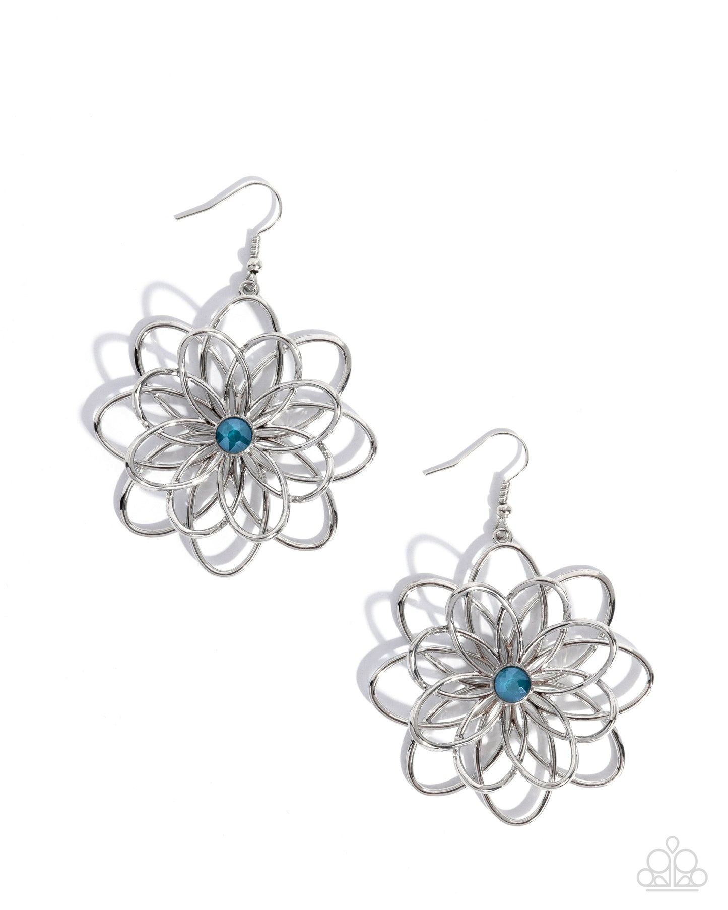 Paparazzi Malibu Mode - Blue Rhinestone Silver Flower Earring E0774