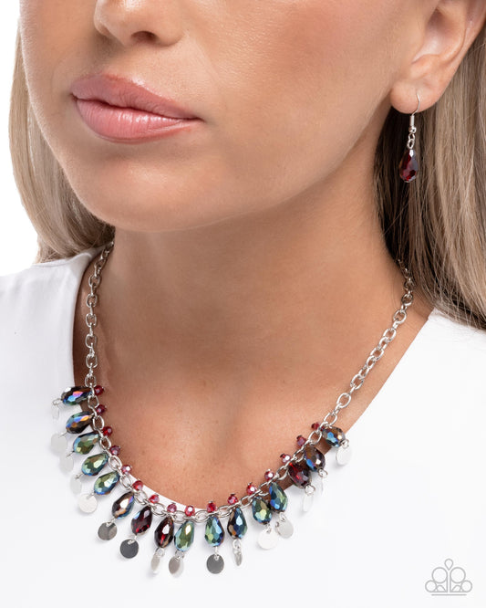 Glimpse of Glitz - Red, UV Shimmery Teardrop Bead Silver Necklace Paparazzi