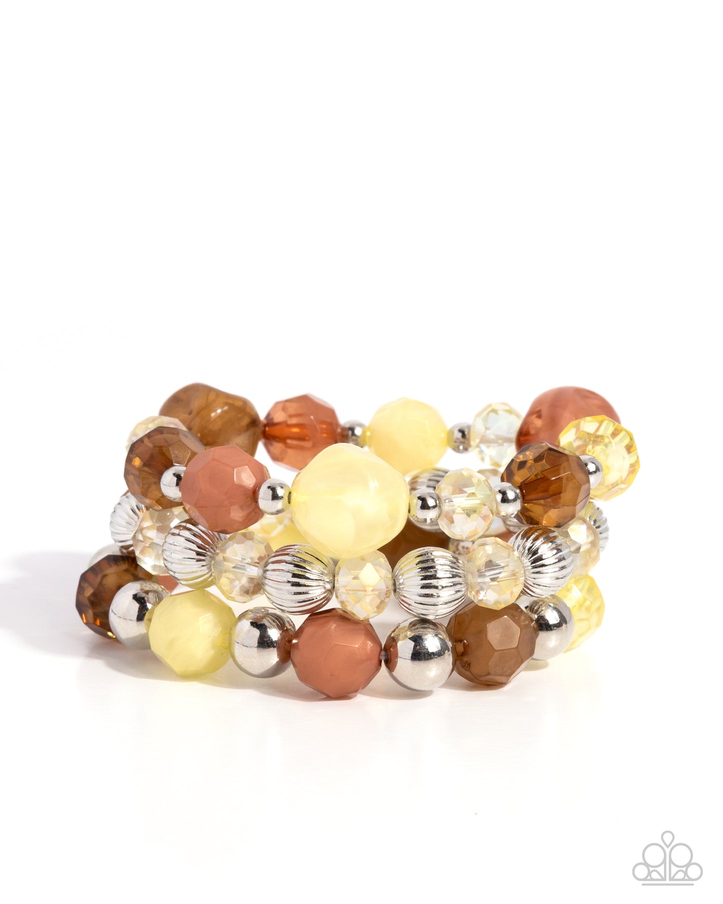 Paparazzi Colorful Collection - Yellow Lemon Grass, Brandied Melon & Bronze Brown Bead Set Of 3 Stretch Bracelets B2563