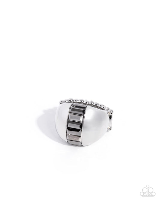 Paparazzi Edgy Emblem - Silver & Hematite Gem Ring R1312
