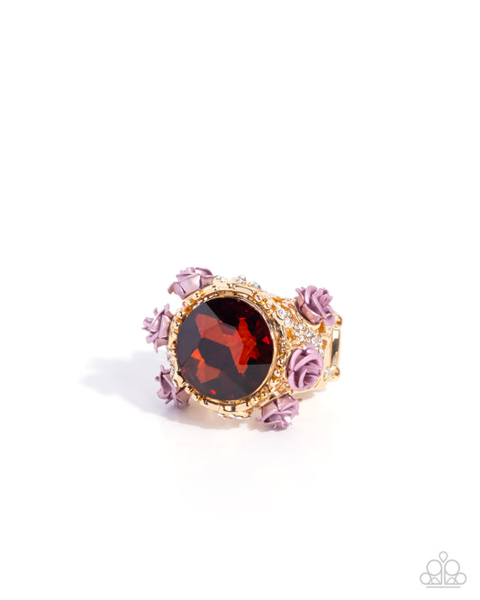 Paparazzi Palace Garden - Brown Tear Gem, Pink Rose Gold Ring R1310