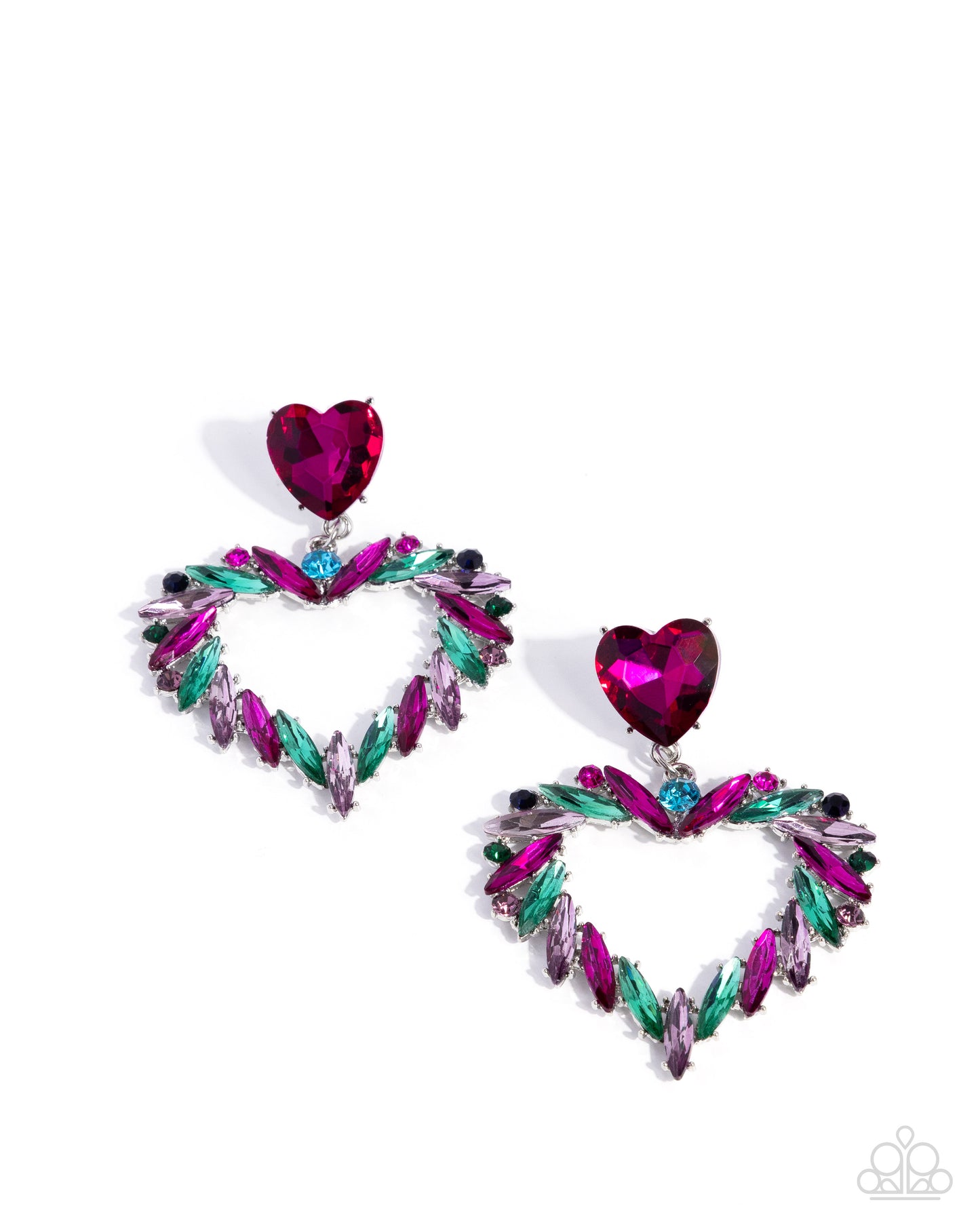 Paparazzi Memorable Marquise - Multicolored, Fuchsia, Montana, Emerald, Light Amethyst Rhinestone Heart Earring