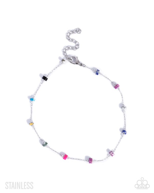 Stony Surrender - Multicolored Stone Stainless Steel Silver Anklet Paparazzi 2025 Convention Exclusive B2341