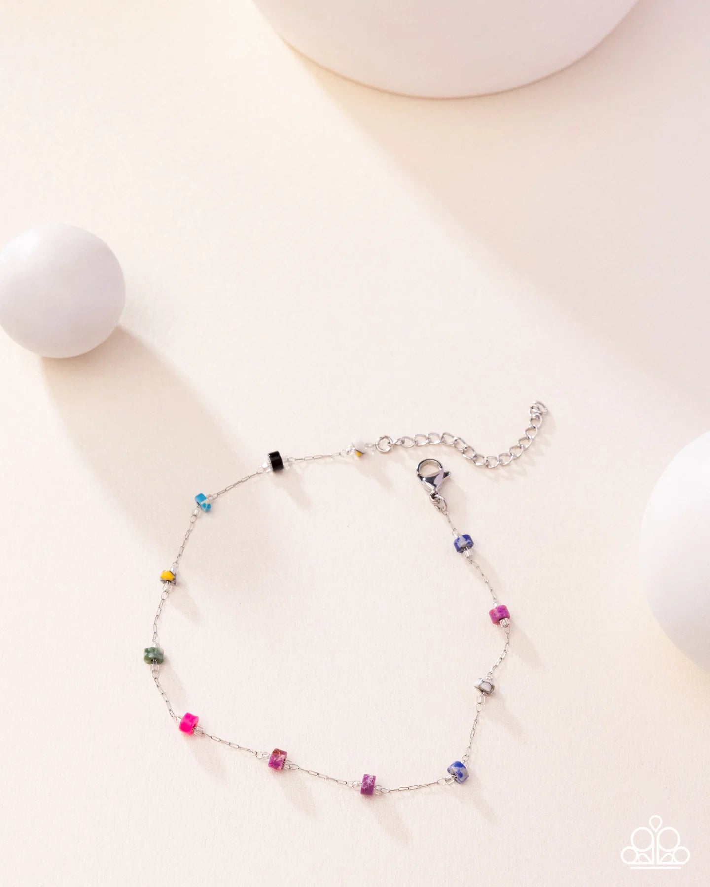 Stony Surrender - Multicolored Stone Stainless Steel Silver Anklet Paparazzi 2025 Convention Exclusive B2341