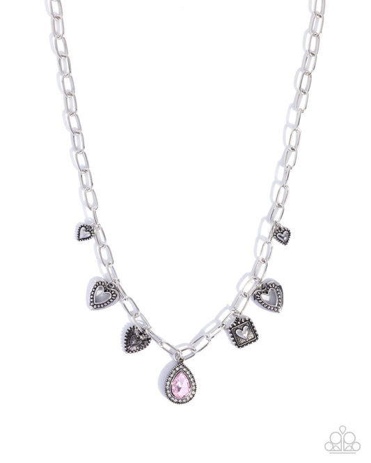 Paparazzi Flirtatious Framing - Pink Gem, Silver Heart Charm Style Necklace N3771