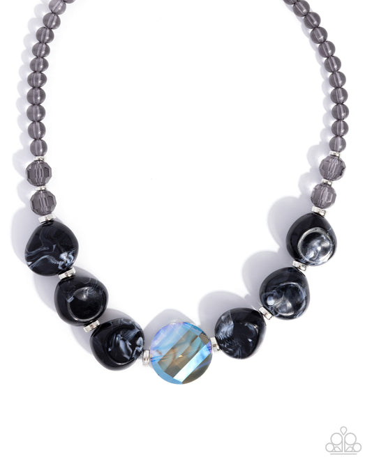 Paparazzi Gallery Walk - Black, White Swirled, Smoky & Transparent UV Bead Necklace N3802