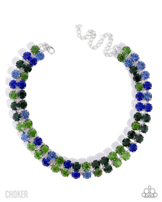 Colorful Charm - Green & Blue Gem Choker Necklace Paparazzi N3640