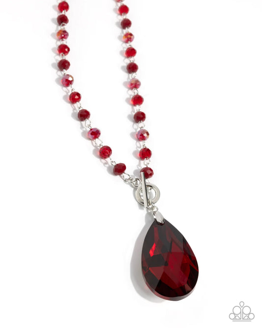 Teardrop Tale - Red Teardrop Necklace Life Of The Party October 2025 Paparazzi N3494