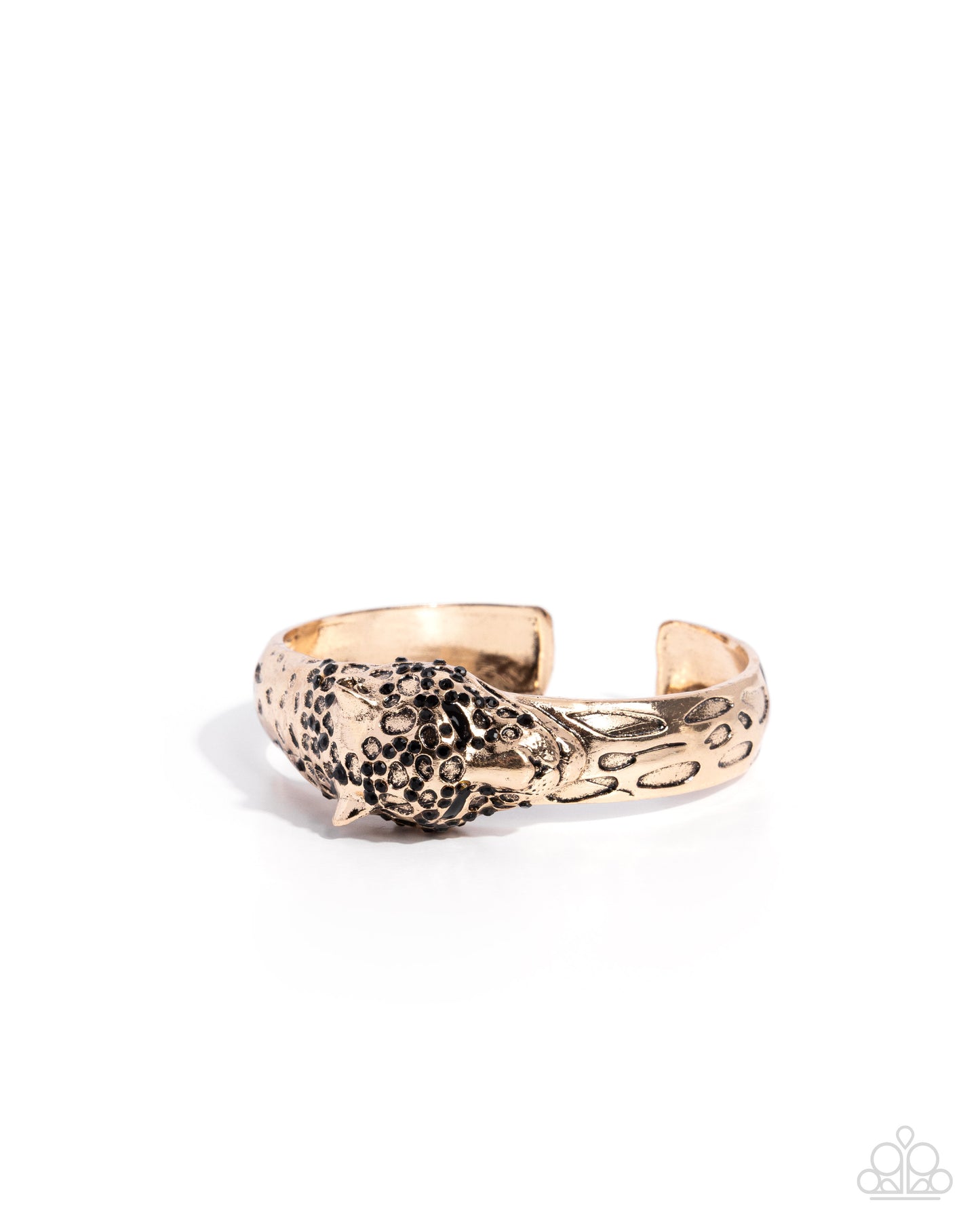 Paparazzi Cheetah Chapter - Gold Cheetah Head & Black Rhinestone Cuff Bracelet B2545