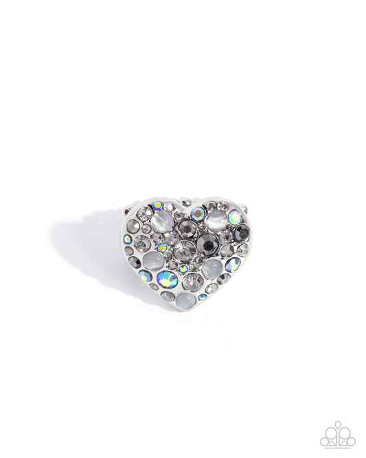 Paparazzi Matchmaker Medley - Silver, Smoky, Multicolored & Iridescent Rhinestone Silver Heart Ring R1302