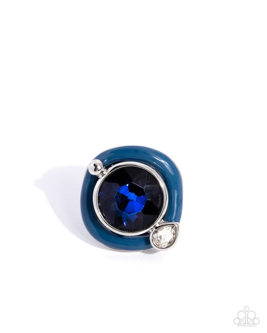Colorful Caliber - Blue - Lyons Blue Painted Frame & Oversized Blue Gem Ring Paparazzi 2025 Convention Exclusive R1140