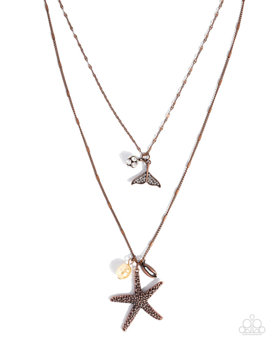 Paparazzi Coral Class - Copper Star & Mermaid Tail Satellite Layered Chain Necklace