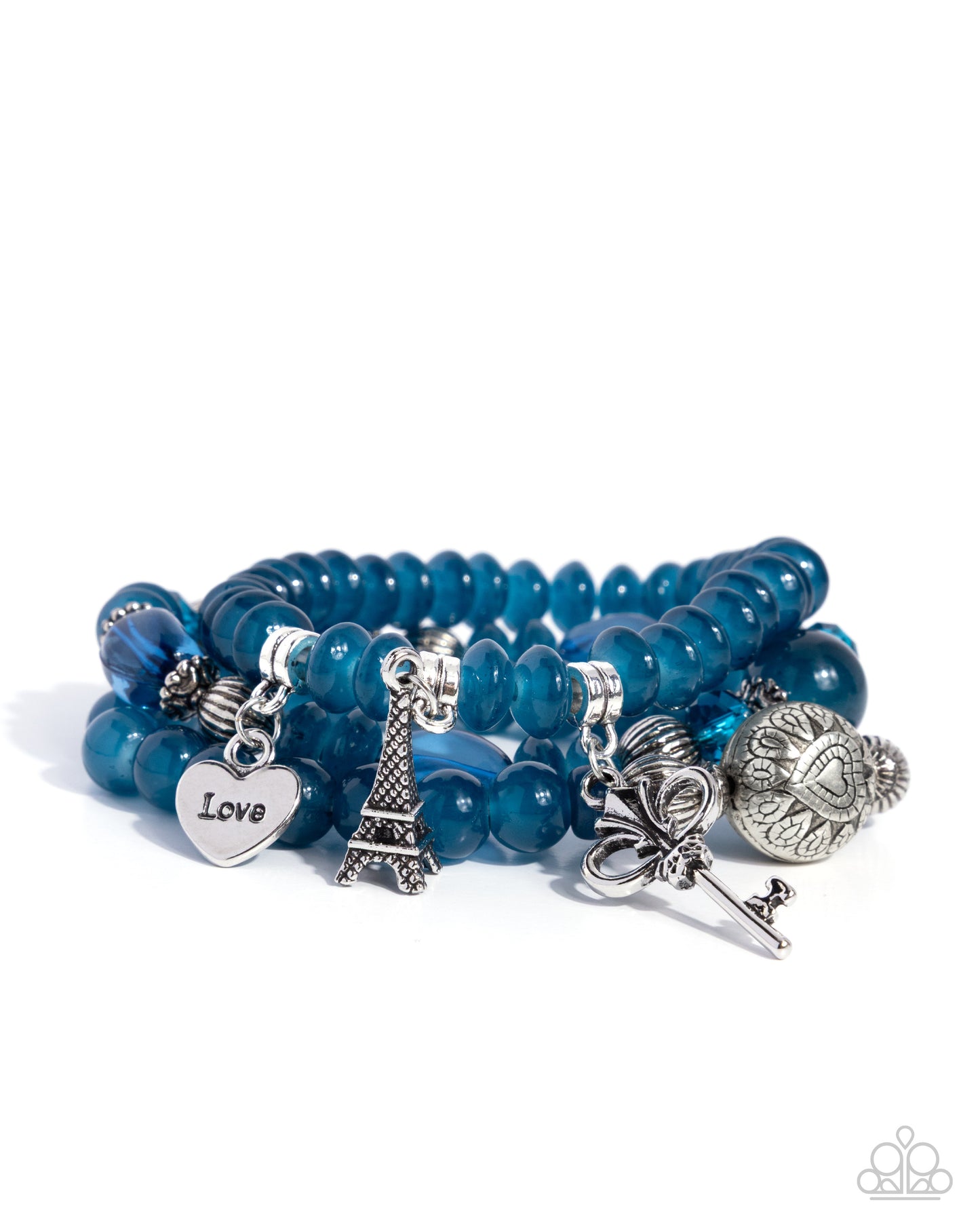 Paparazzi French Chic - Blue - Lyons Blue & Silver Bead Set of 3 Stretch Bracelets B2560