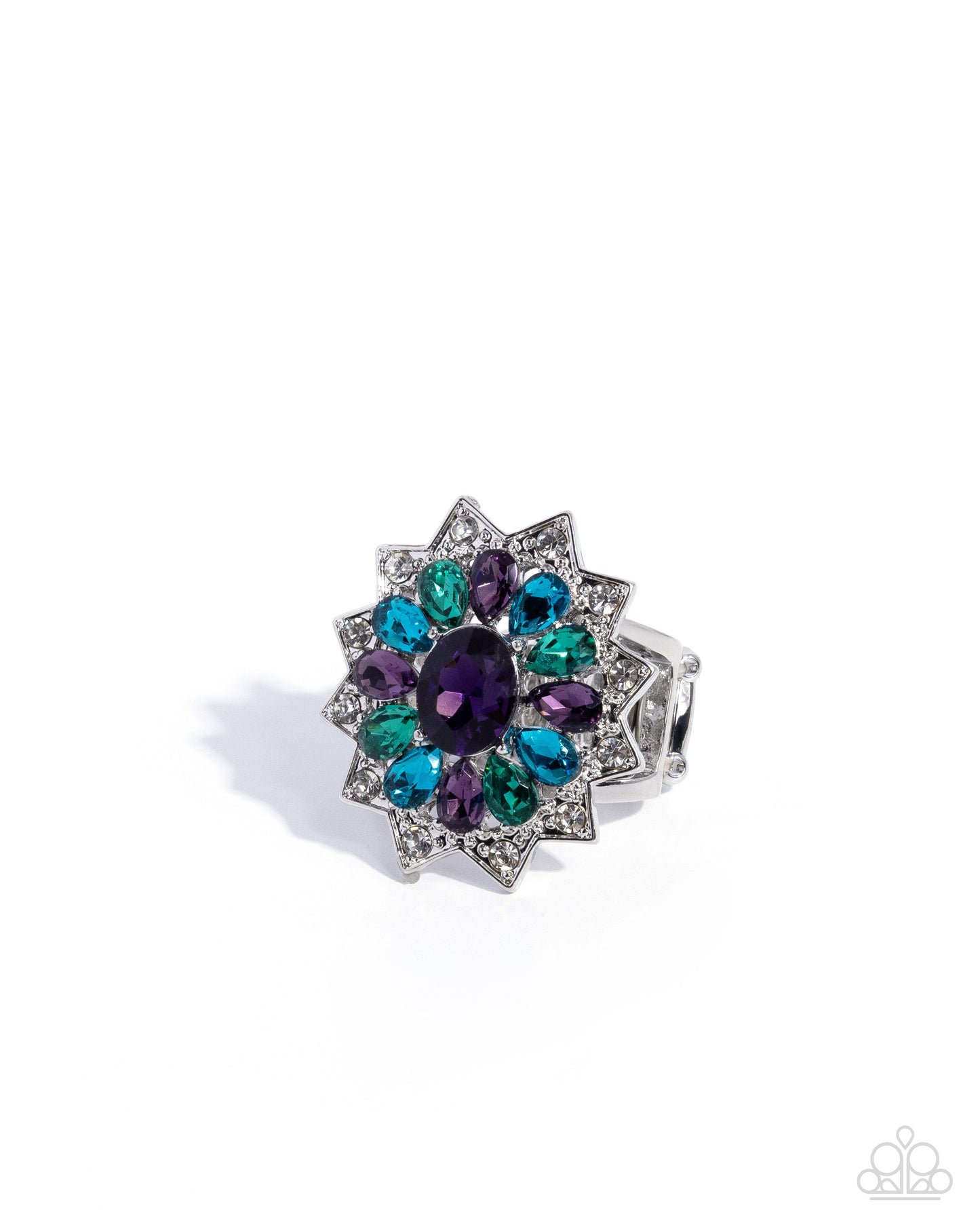 Paparazzi Pointed Prowess - Purple, Blue, Green Gem Flower Ring R1311
