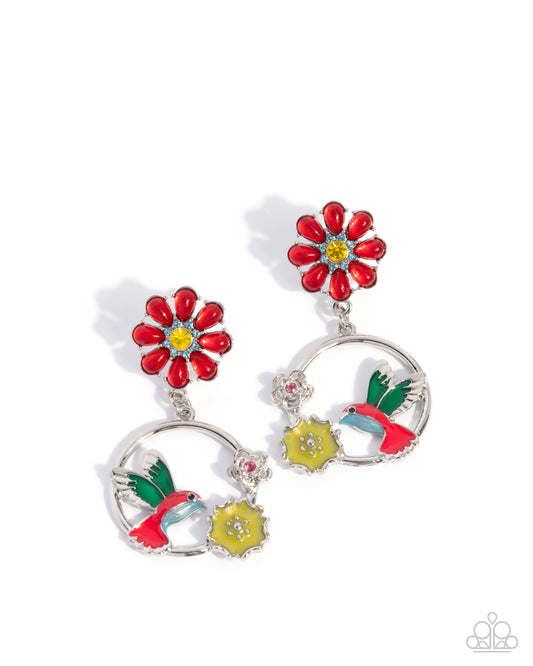 Tropical Tapestry - Red - Poppy Red Petal & Hummingbird Earring Paparazzi E3134