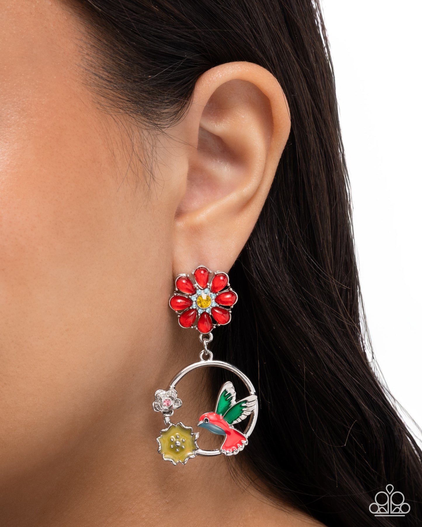 Tropical Tapestry - Red - Poppy Red Petal & Hummingbird Earring Paparazzi E3134