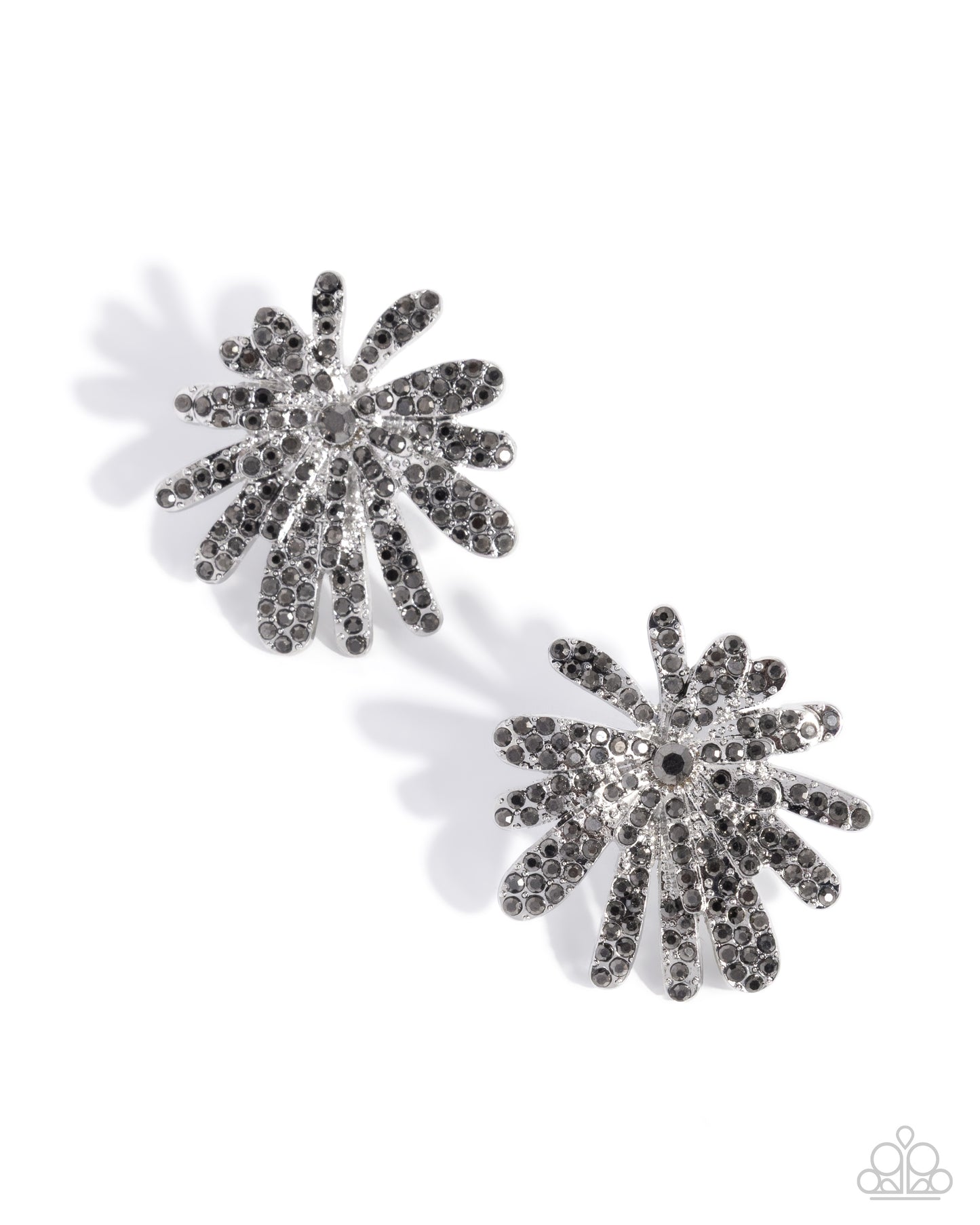 Paparazzi Sparkly Springtime - Silver Hematite Rhinestone Silver Daisy Flower Post Earring E3246