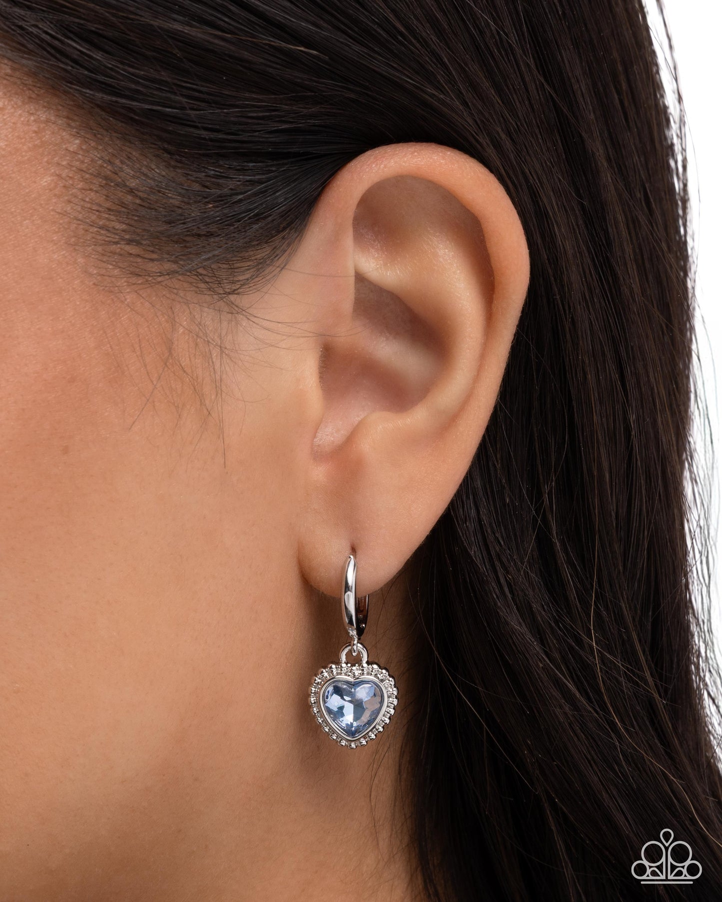 Vintage Victor - Blue Heart Gem Silver 1/2 Inch Hoop Earring Paparazzi E3141