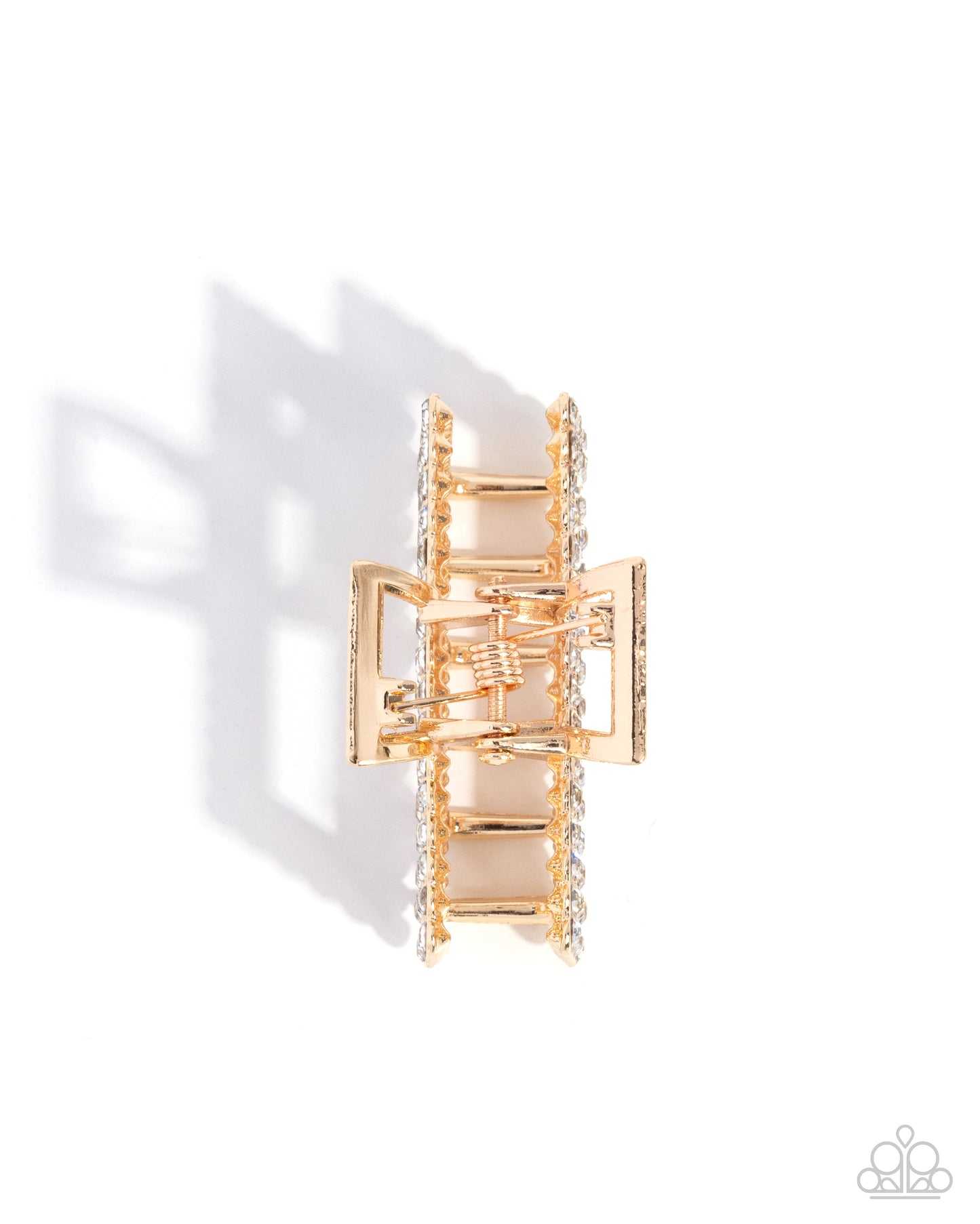 Paparazzi Refulgent Rows - Gold & White Rhinestone Hair Claw Clip