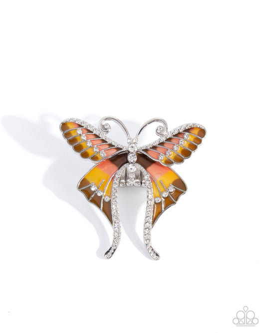 Paparazzi Butterfly Battalion - Brown, Silver, Orange, Yellow Painted Oversized Butterfly Ring
