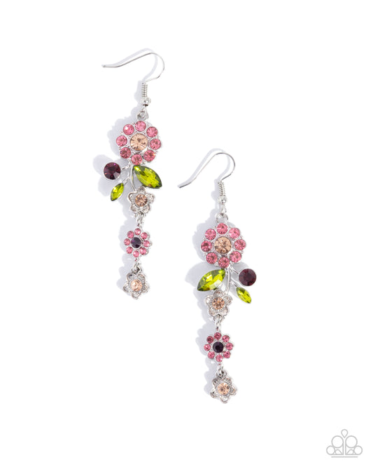 Paparazzi Better Bouquet - Pink, Peach, Rose Rhinestone Flower Earring E2607