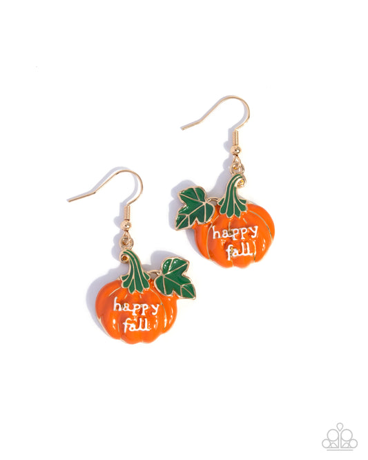 Paparazzi Autumn Affair - Orange & Green Pumpkin "Happy Fall" Earring E2708