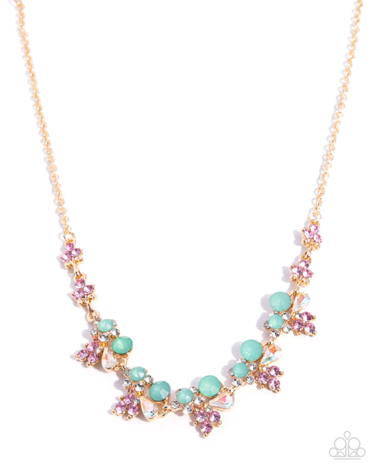 Paparazzi Clustered Cabaret - Green - Mint Green Opalescent Bead & Light Rose, White Rhinestone Necklace N2977