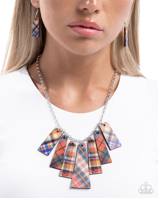 Pleasing Plaid - Red Multicolored Plaid Trapezoidal Necklace Paparazzi N3662