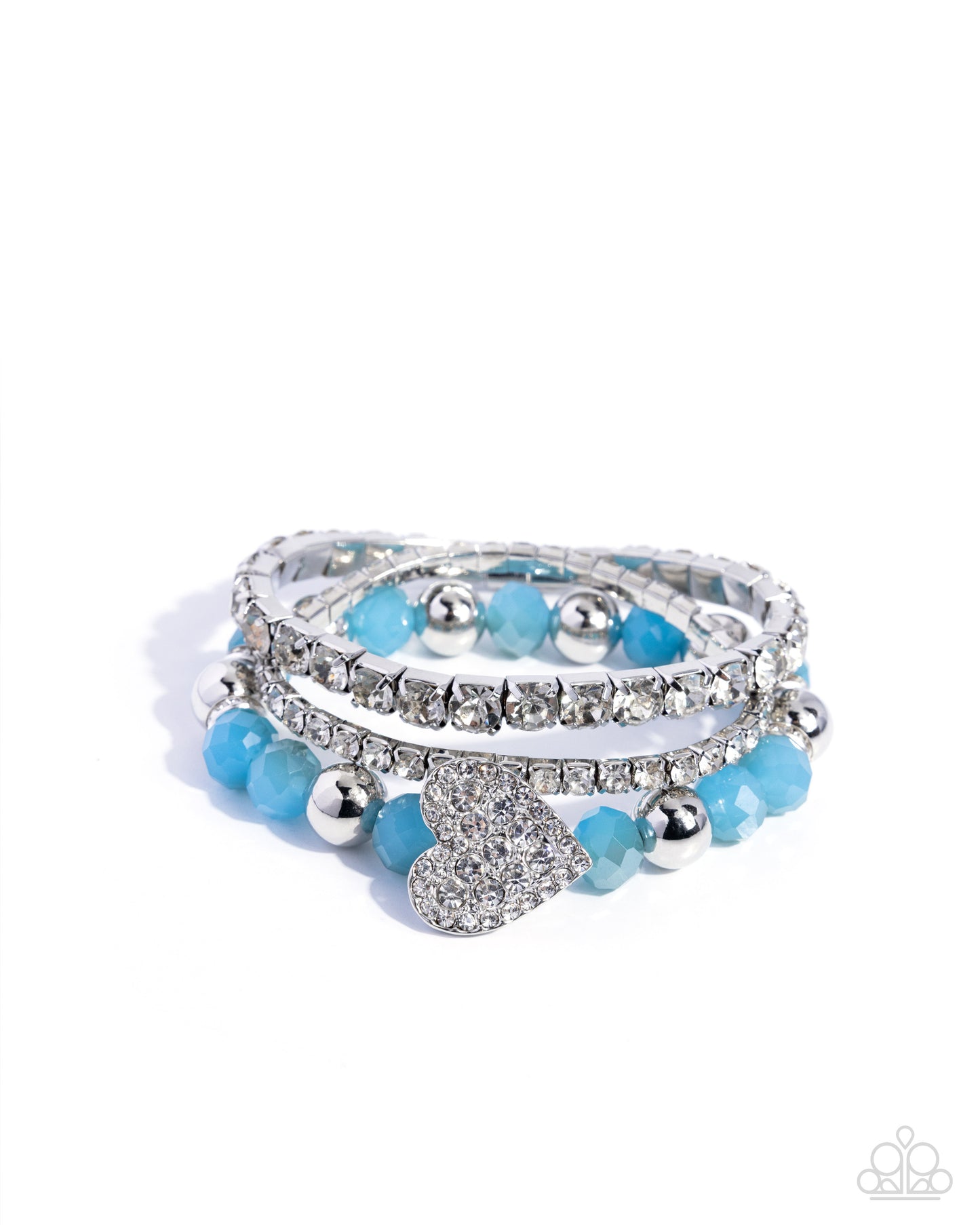 Paparazzi Heartfelt Heiress - Blue UV Shimmery, Silver Bead & White Rhinestone Set Of 3 Bracelets B1024