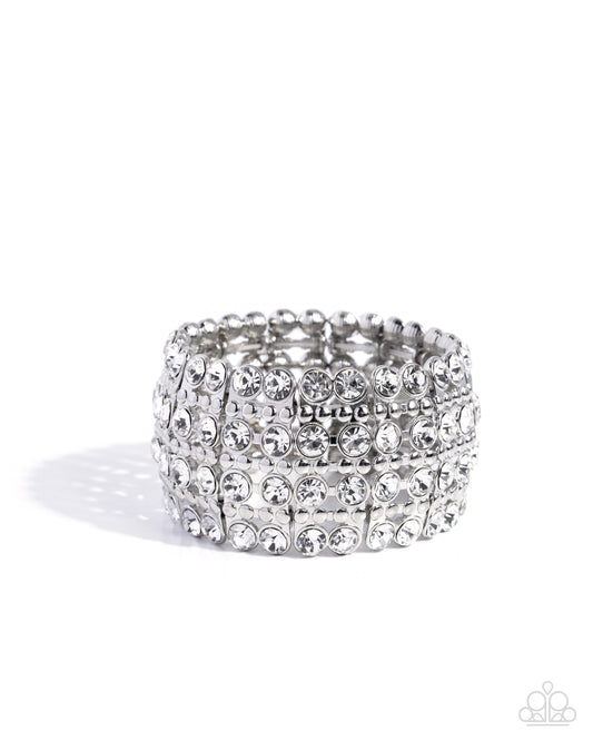Paparazzi Exuberant Elegance - White Rhinestone Stretch Bracelet