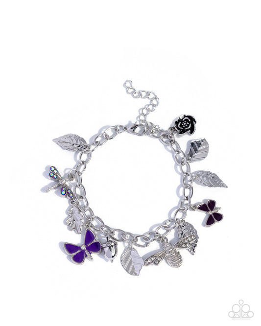Paparazzi Iconic Insects - Purple Damson Butterfly Silver Cable Chain Charm Style Bracelet