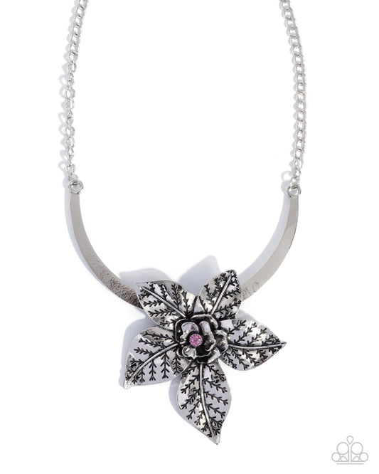 Paparazzi Botanical Broadcast - Pink Fuchsia Rhinestone Flower Necklace N3985