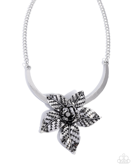 Paparazzi Botanical Broadcast - Silver 3-D Oversized Flower Necklace