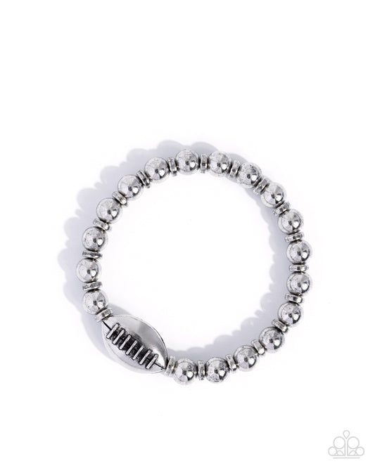 Football Flair - Silver Football Sport Stretch Bracelet Paparazzi B2440