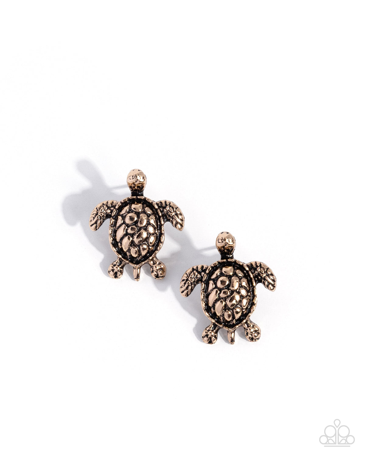 Paparazzi Turtle Taste - Gold - Antiqued Gold Sea Turtle Post Earring E3506