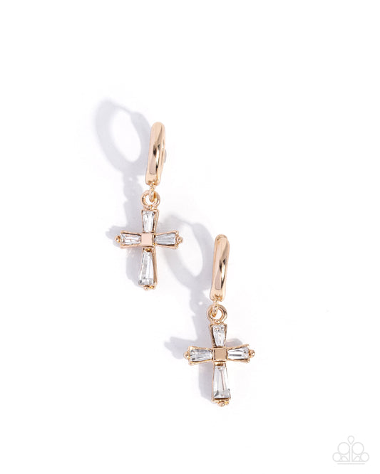 Paparazzi Sacred Shine - Gold Cross 1/2 Inch Hoop Earring E3199