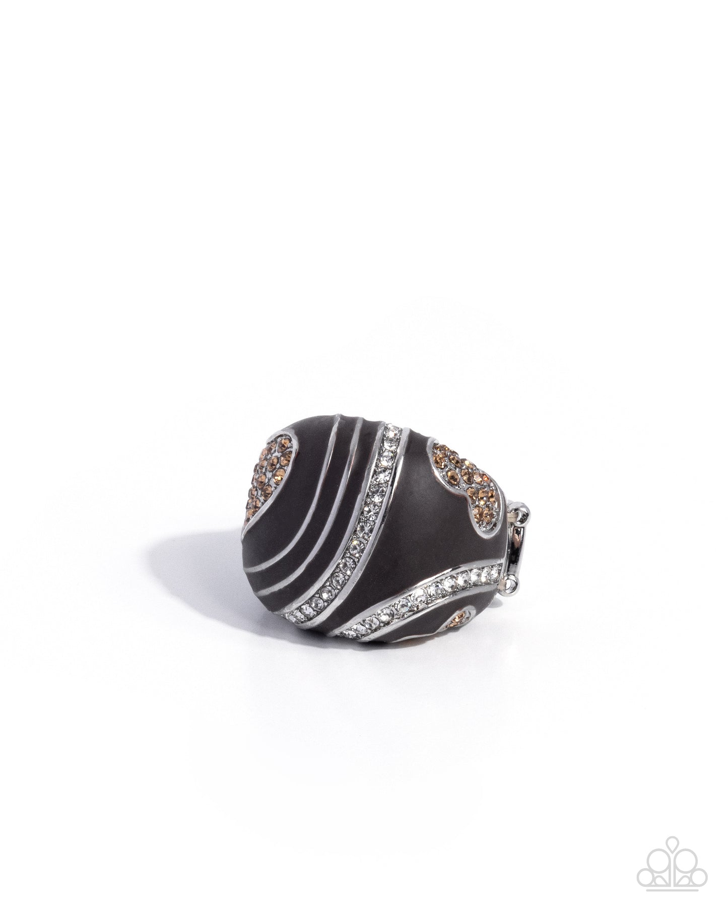 Paparazzi Heartfelt Hype - Brown Painted Background, Topaz & White Rhinestone Ring R1272