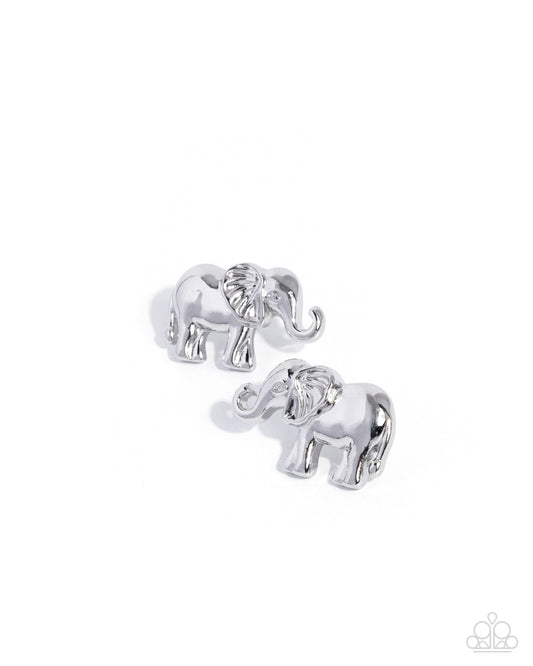 Paparazzi Elephant Eloquence - Silver High Sheen Elephant Post Earring