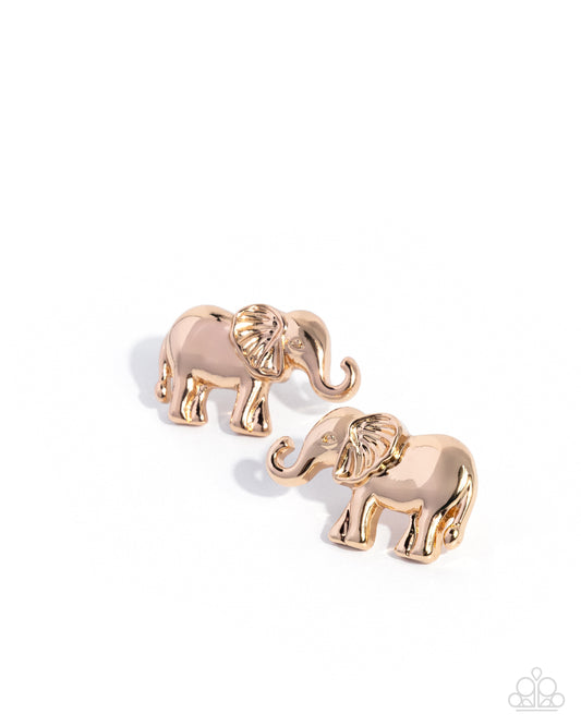 Paparazzi Elephant Eloquence - Gold Trunk Up Elephant Post Earring