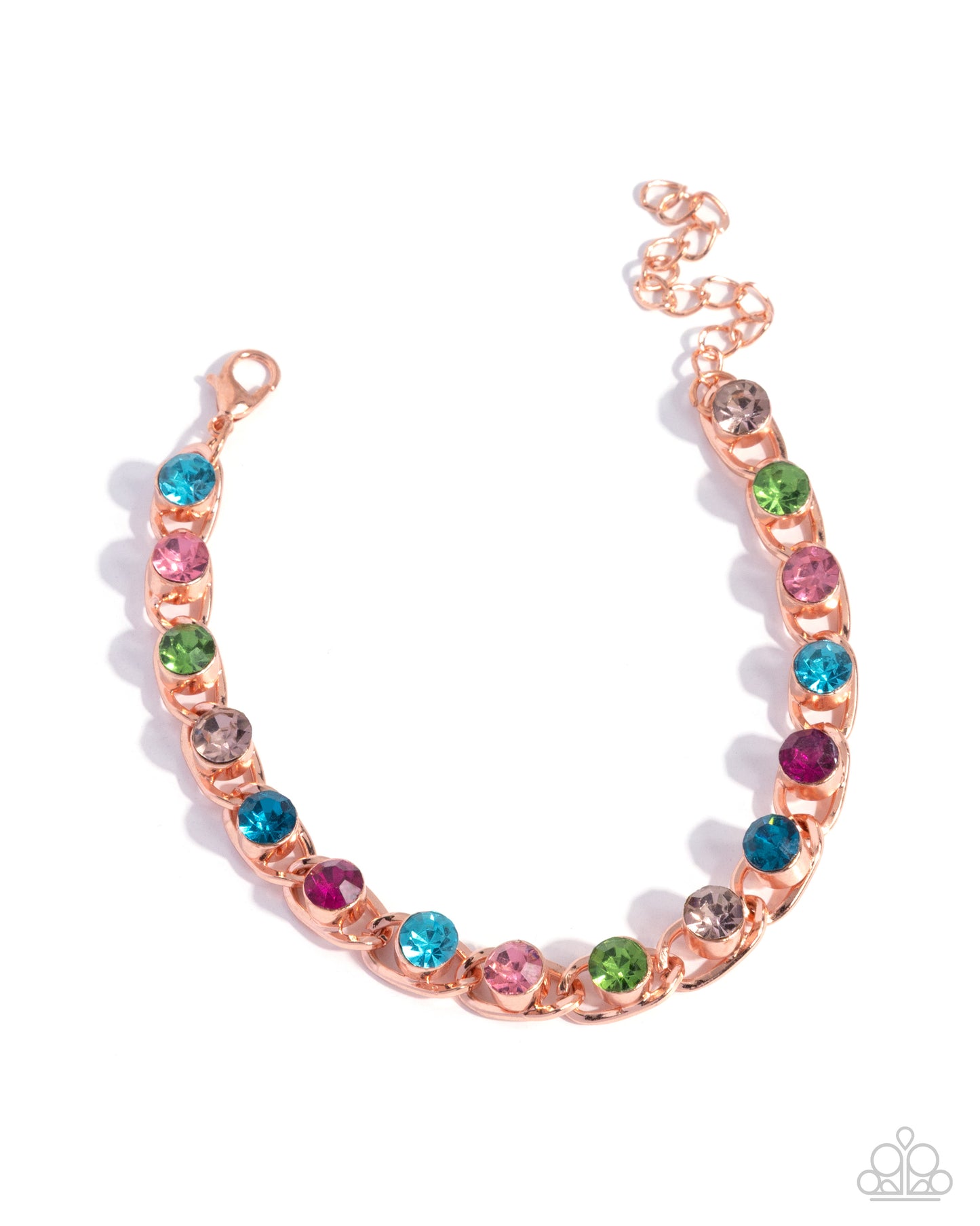 Paparazzi Flashy Finesse - Copper - Shiny Copper Rainbow Multicolored Rhinestone Gem Bracelet B2766
