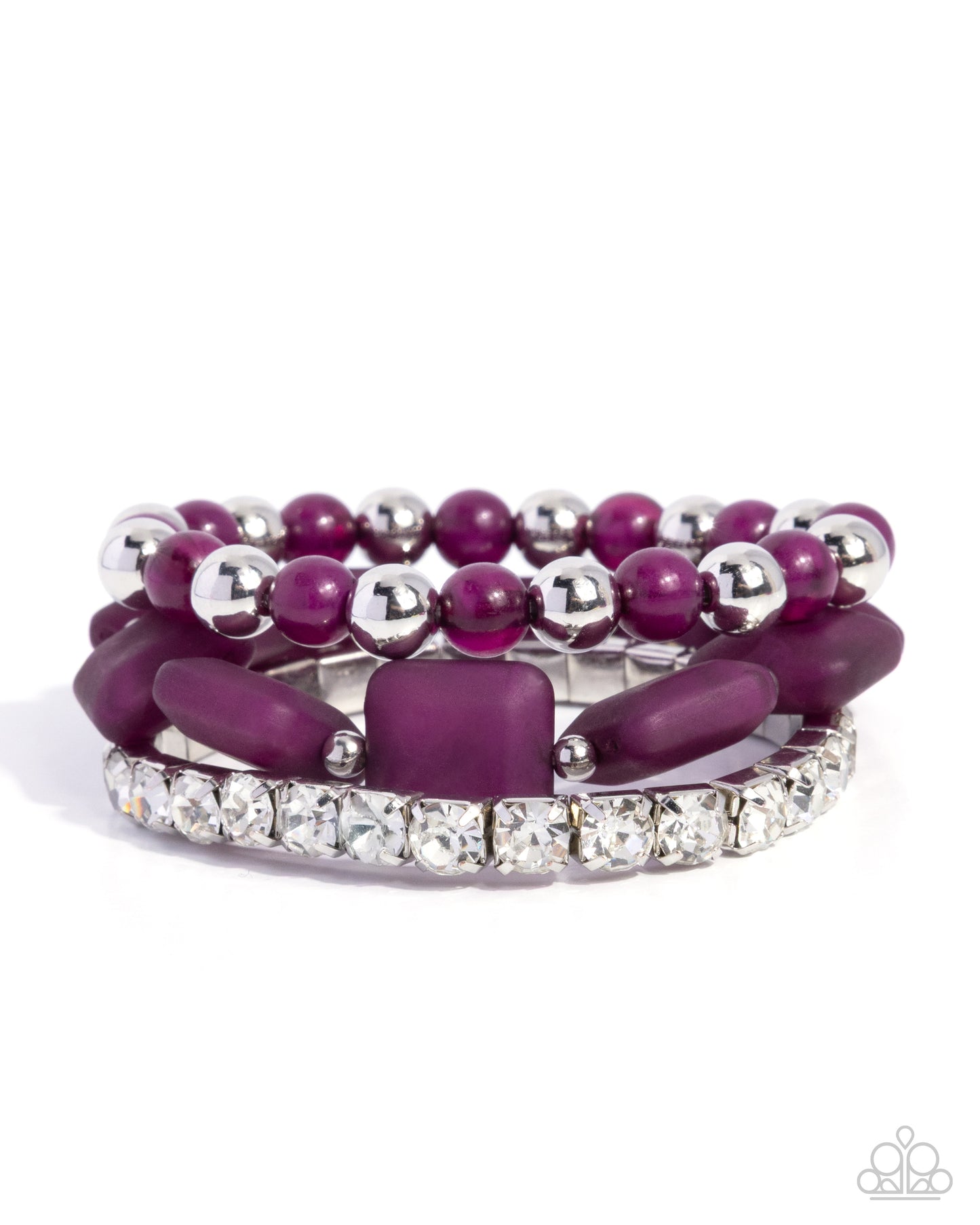 Paparazzi Socialite Squares - Purple, White Gem Set Of 3 Bracelets B2506