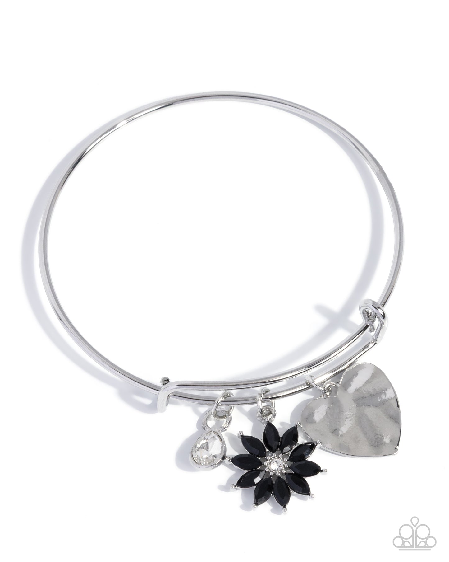 Paparazzi Open Opulence - Black Gem Flower, White Teardrop Gem Bangle Style Bracelet B2555