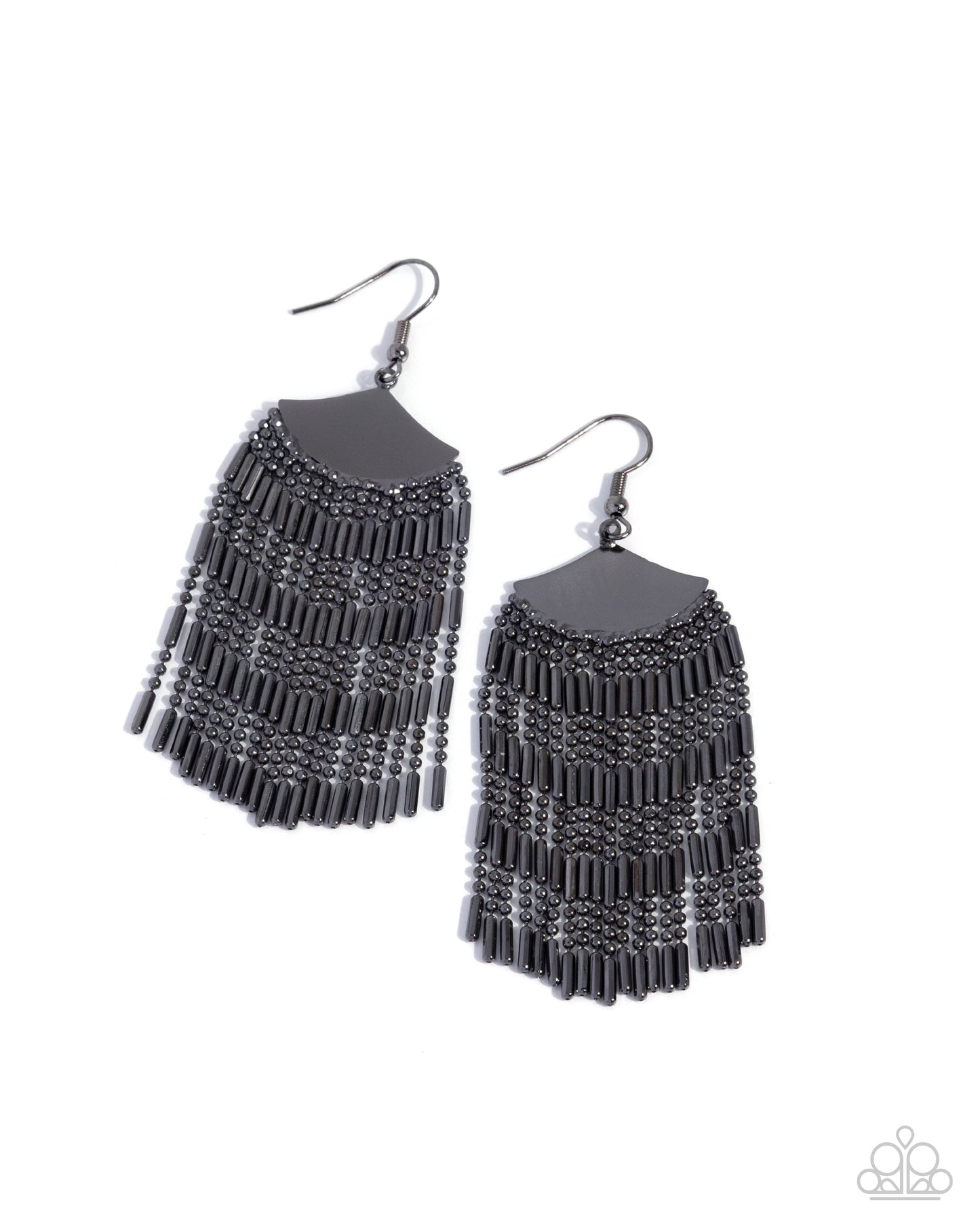 Paparazzi Fringe Foundation - Black Gunmetal Ball & Bar Chain Fringe Earring E3267