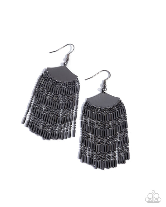 Paparazzi Fringe Foundation - Black Gunmetal Ball & Bar Chain Fringe Earring