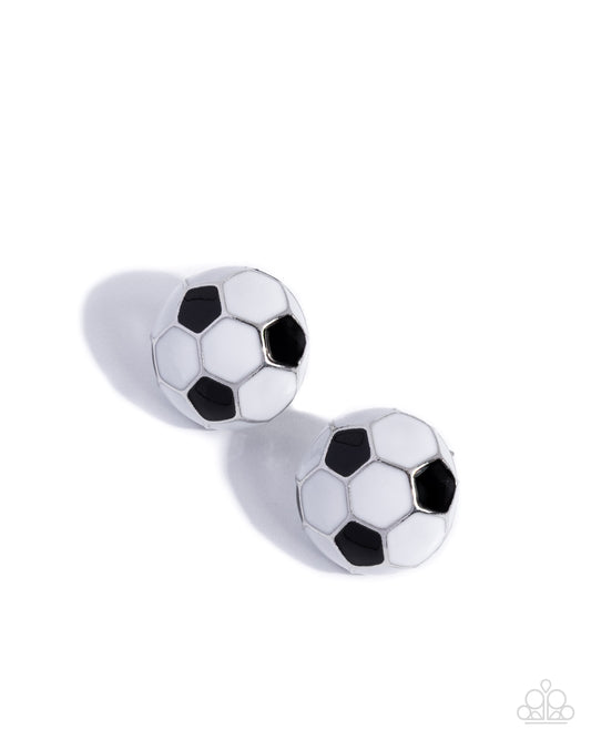 Soccer Symmetry - Black & White Soccer Ball Sport Style Post Earring Paparazzi E3012