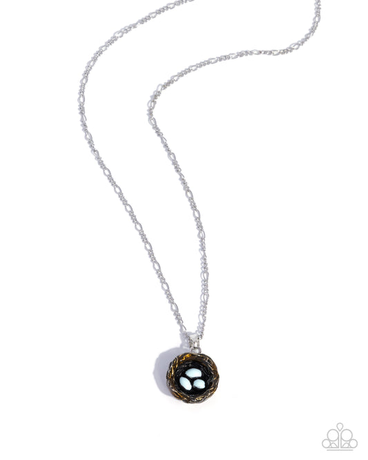Paparazzi Building a Nest - Blue Egg Silver Bird's Nest Necklace