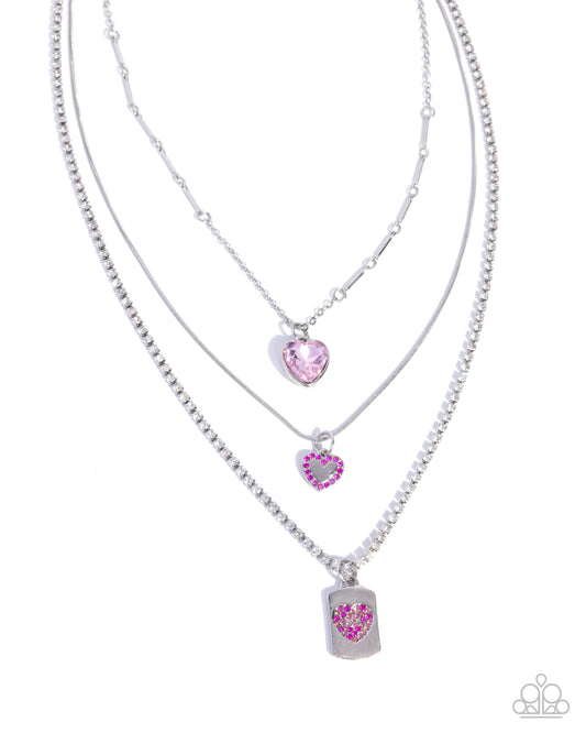Paparazzi Romantic Rubato - Pink Heart Gem Layered Necklace