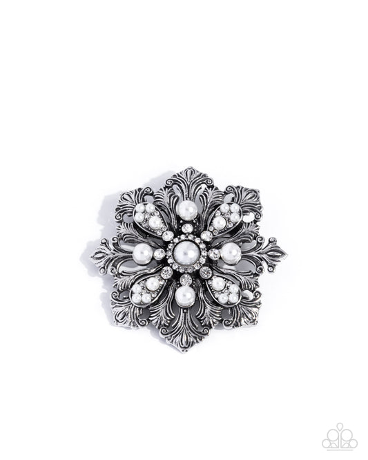 Paparazzi Professional Pairing - White Pearl & Rhinestone Lapel Pin Brooch