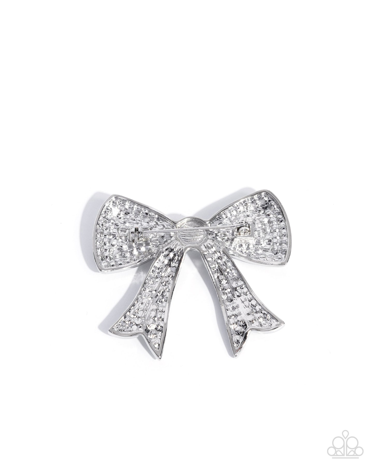 Paparazzi Bow Bravado - White Rhinestone Bow Lapel Pin Brooch BR019